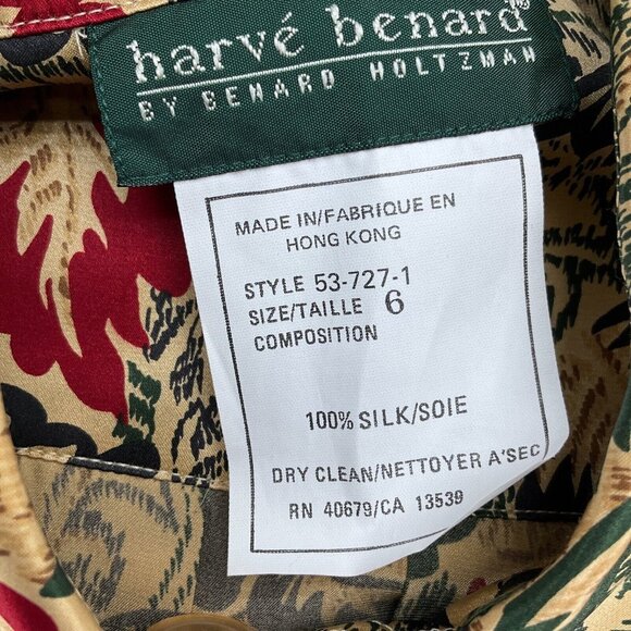 Harve Benard Blouse Women 6‎ Tan Red Leaf Floral Retro Secretary Liquid Silk 80s - Picture 5 of 11